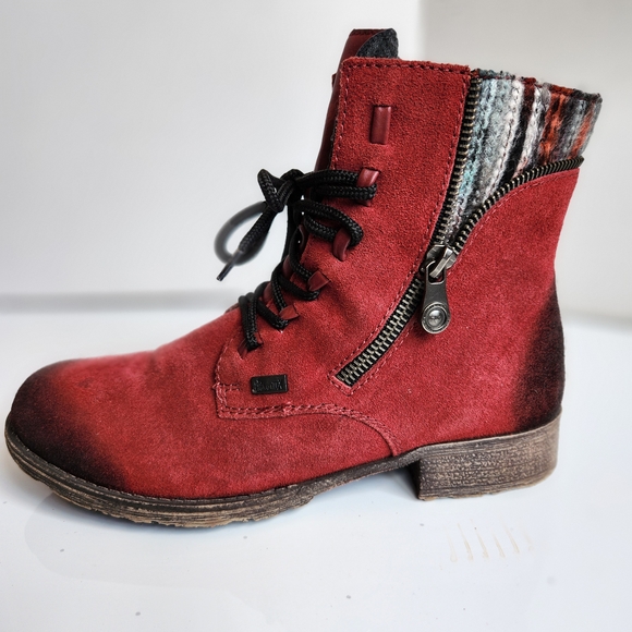 Rieker Red Suede Knit Accent 70840 Boots Size 37 - Picture 2 of 14